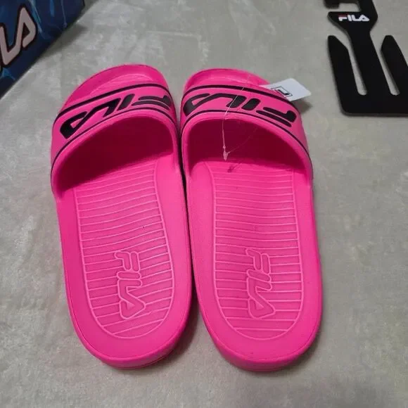 FILA Sleek Slide ST Women's Sandals US 11 Pink Black Logo Pool Slides NEW IN BOX - Picture 2 of 8